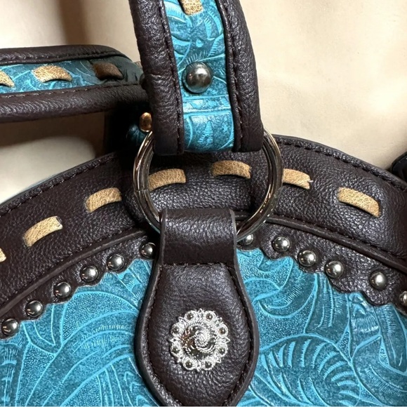 Turquoise Brown Soft Leather Carry Conceal Pocket Western Purse NIP - Picture 5 of 8